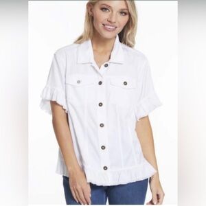 🌺𝐌𝐔𝐋TIPLES SHORT SLEEVE 2 POCKET RUFFLE HEM JEAN JACKET